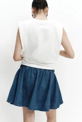 MAMA Jupe-short évasée en coton mélangé - Bleu denim — photo 3