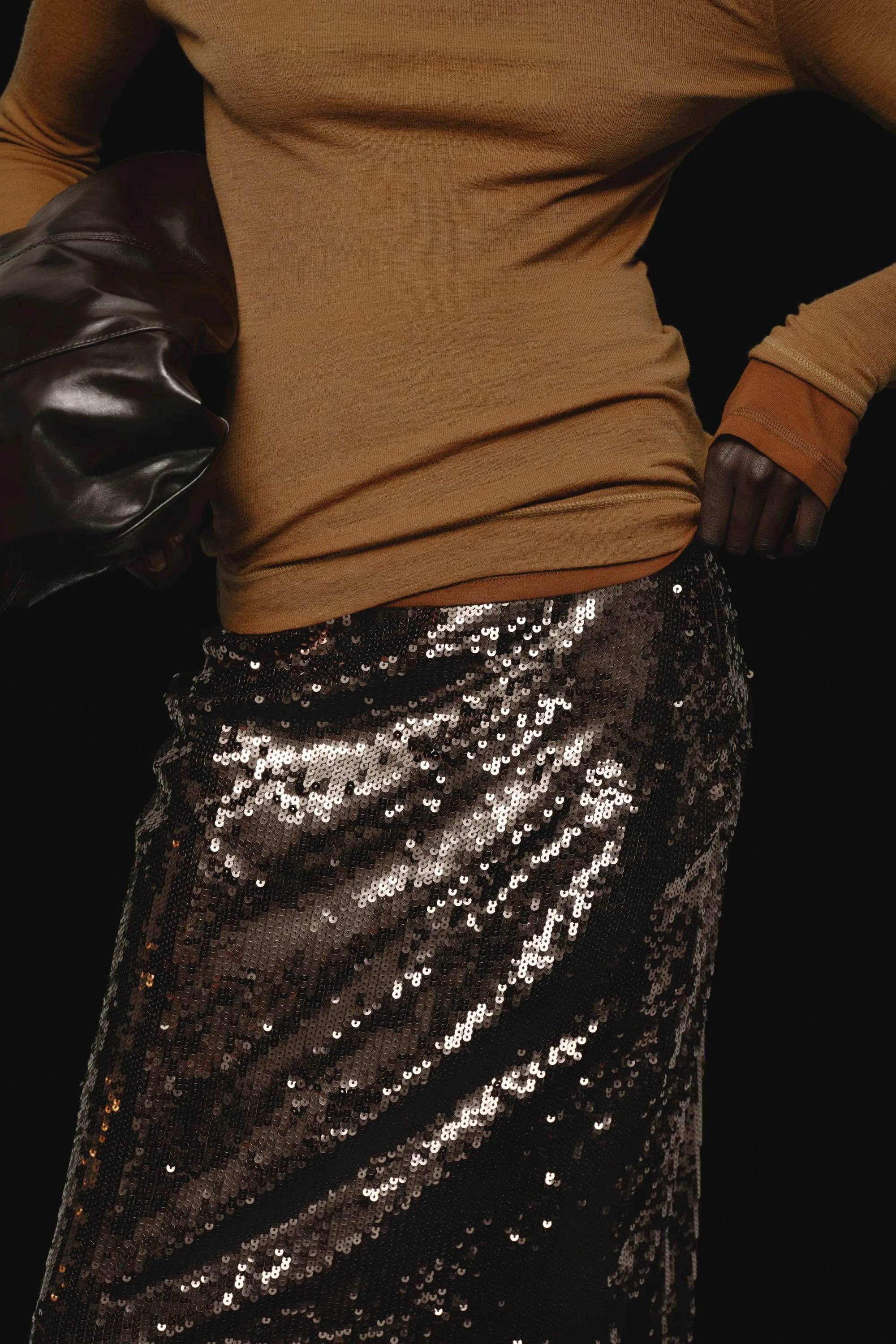 Jupe à sequins avec franges - Marron foncé