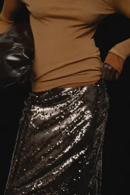 Jupe à sequins avec franges - Marron foncé — photo 1