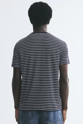 T-shirt Slim Fit - Bleu marine/rayé — photo 3