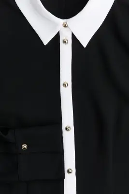 Robe à boutons avec col - Noir/blanc