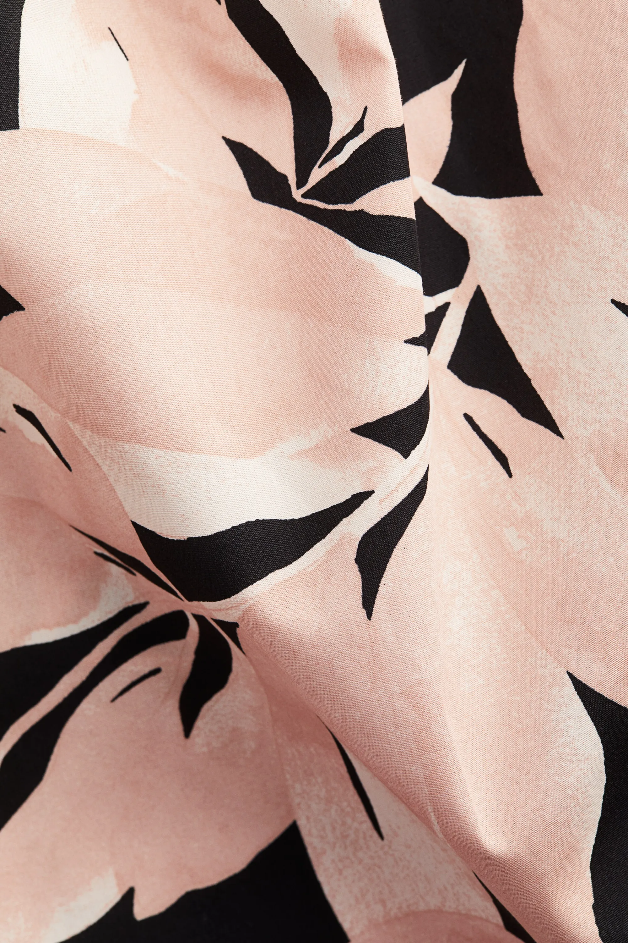 Robe bandeau en coton - Noir/feuilles roses
