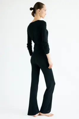 Pantalon en maille côtelée - Noir — photo 3