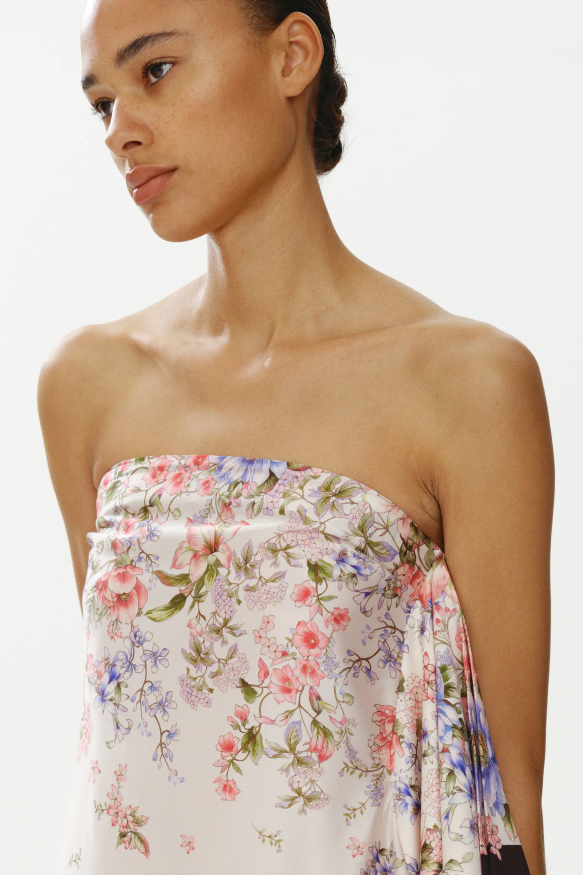 Robe bandeau avec panneau drapé - Crème/fleuri