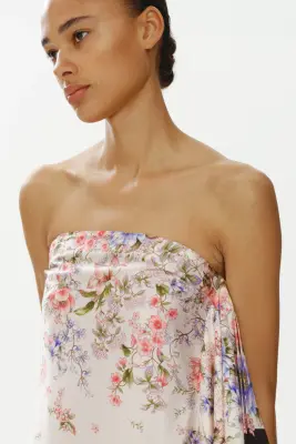 Robe bandeau avec panneau drapé - Crème/fleuri — photo 1