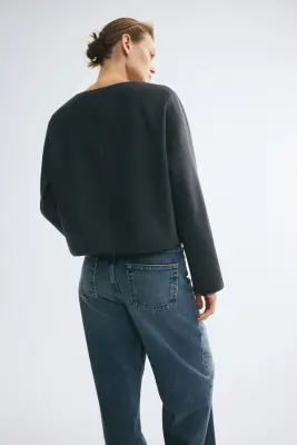 Veste brossée à boutons noués - Gris foncé — photo 4