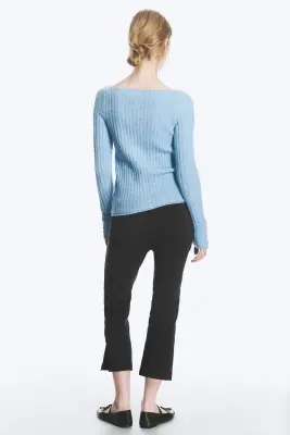 Knitted ribbed sweater - Bleu Clair Poudré — photo 3