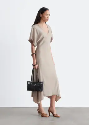 Robe longue à col en V - Beige pierre — photo 4