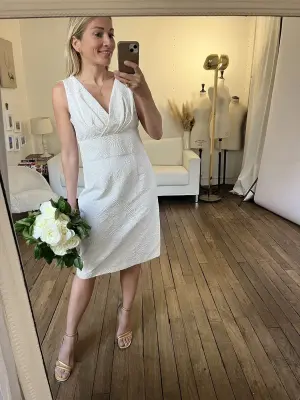 Robe sans manches en coton jacquard blanc crème Prix boutique 300€ Taille 40/42 — photo 2