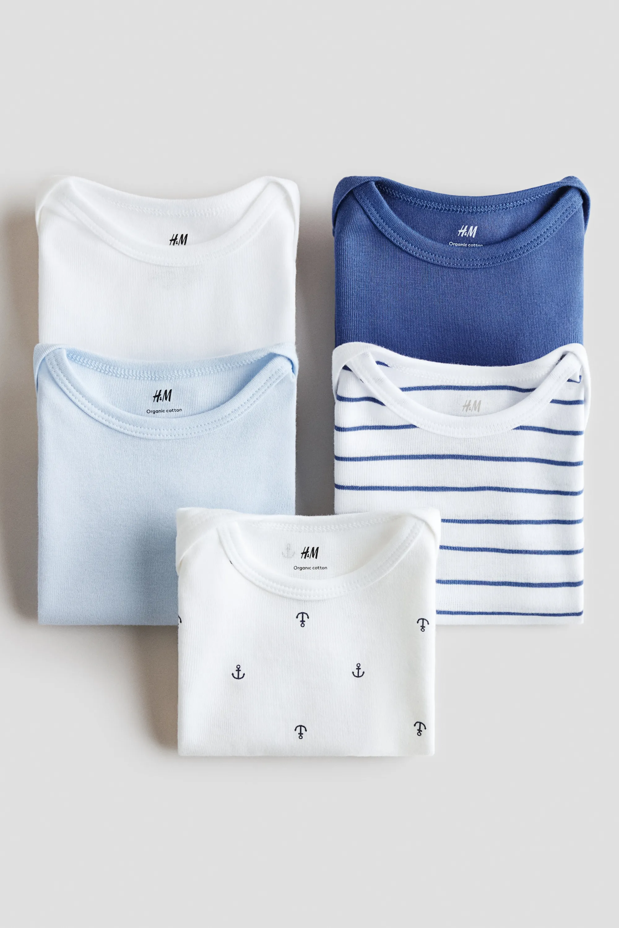 Lot de 5 bodies en coton - Bleu/ancres
