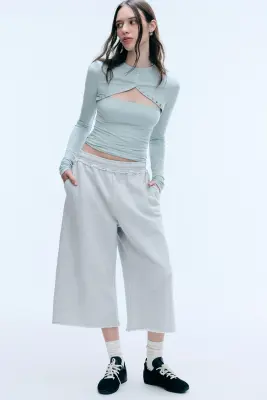Pantalon 7/8 en éponge - Mélange gris clair poudré — photo 2