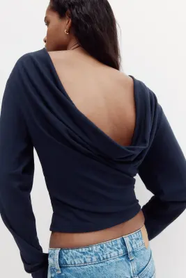 Top en jersey avec dos bénitier - Bleu marine — photo 3