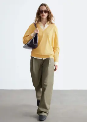 Pantalon plissé en coton - Vert kaki — photo 3