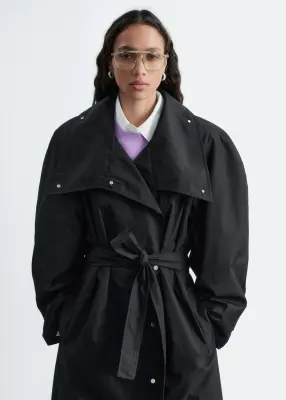Manteau ceinturé à épaules larges - Noir — photo 2