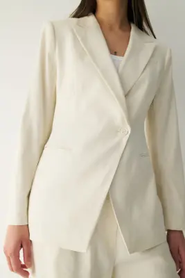 Blazer Easy-care Slim Fit en lin mélangé - Crème — photo 2