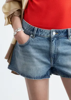 Short court taille basse en jean - Bleu moyen — photo 3