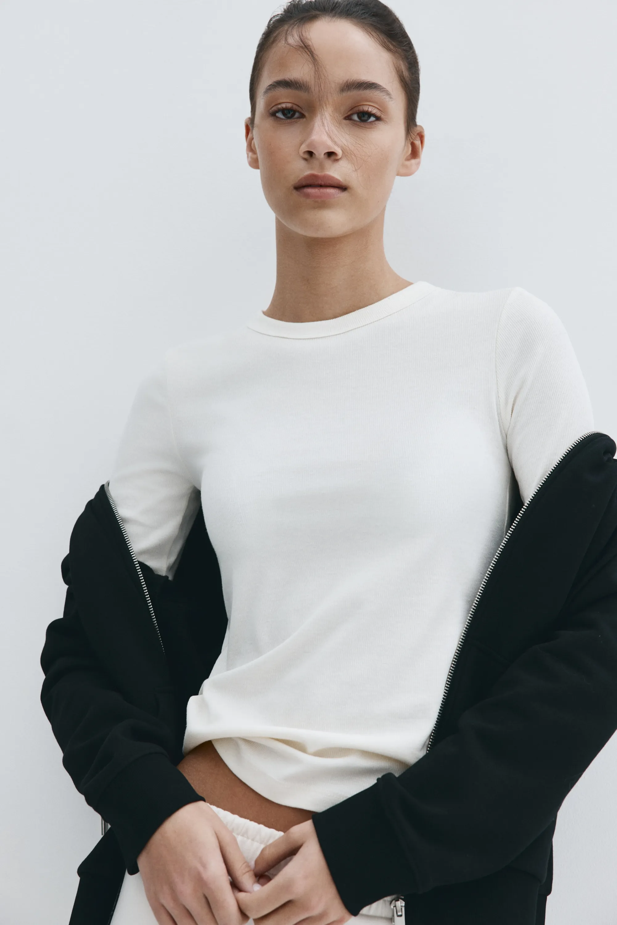 T-shirt côtelé - Crème