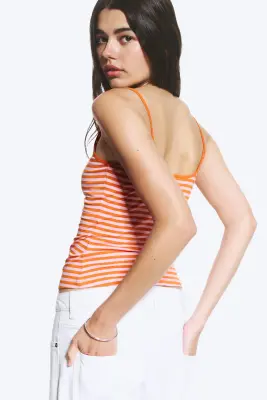Débardeur à bretelles ajusté - Rayures rose et orange — photo 2