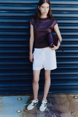 Top découpé en satin - Violet prune foncé — photo 2