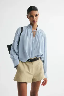 Blouse en viscose à manches ballon - Bleu ancien clair — photo 2