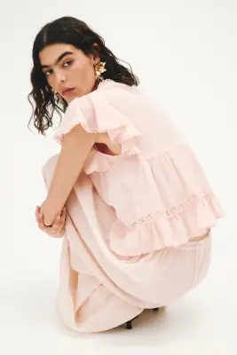 Blouse avec dentelle - Rose pêche clair — photo 4