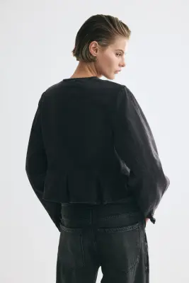 Blouse péplum en denim - Noir denim — photo 4