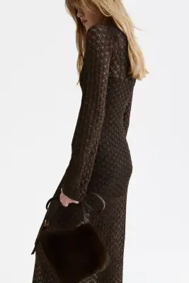Robe maxi en maille pointelle - Marron foncé — photo 4