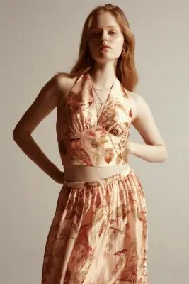 Jupe évasée imprimée - Rose clair/fleuri — photo 2