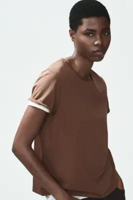 T-shirt à bords roulottés - Marron — photo 1