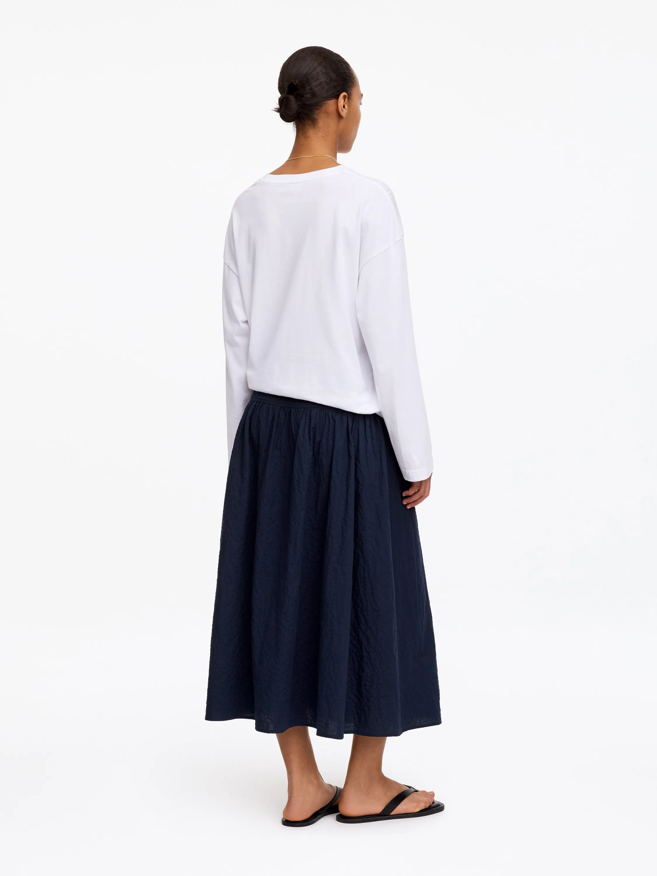 Jupe midi en seersucker - Bleu foncé