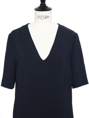 Robe ELY manches courtes col V en crêpe bleu nuit Px boutique 600€ Taille 34 — photo 3