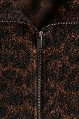 Veste en tissu peluche - Marron foncé/imprimé léopard — photo 3