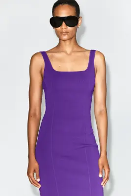 ROBE MIDI MOULANTE EN MAILLE - VIOLET — photo 2