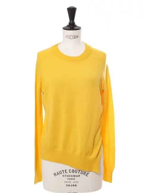 Pull en laine, soie et cachemire jaune doré col rond RRP 390€ Taille 36