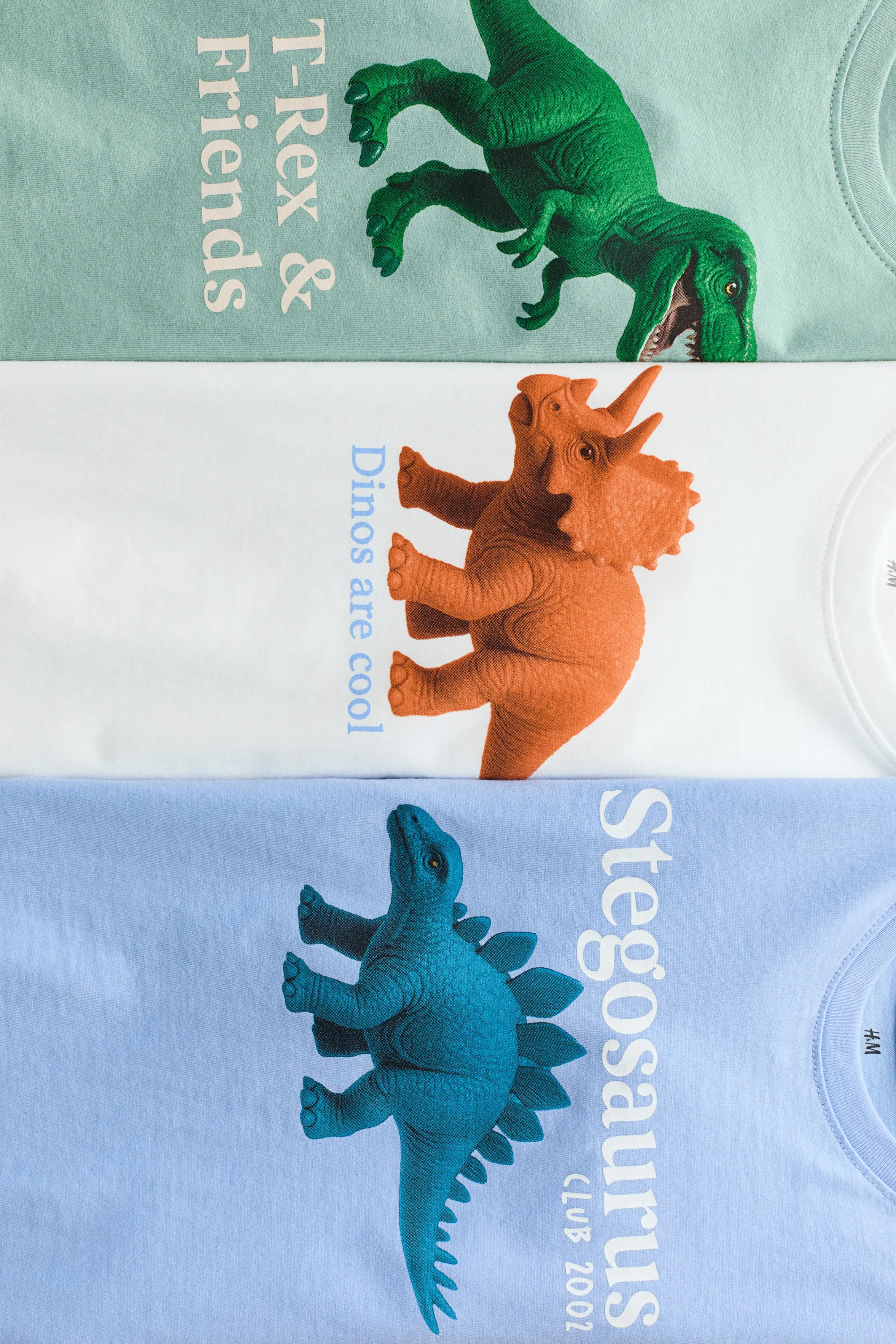 Lot de 3 T-shirts imprimés - Bleu clair/dinosaures