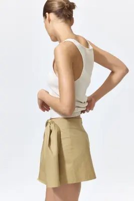 Jupe en twill avec détail à nouer - Beige — photo 2