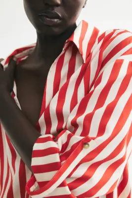 Chemise popover oversize - Rouge/rayé — photo 3