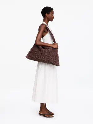 Sac à bandoulière en raphia - Marron — photo 1