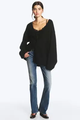 Cardigan doux en maille à col en V - Noir — photo 2