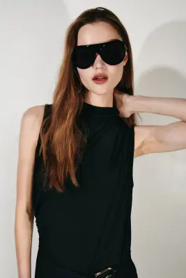 Combi-pantalon à effet drapé - Noir — photo 1