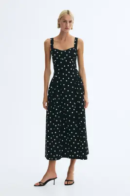 Robe midi avec jupe évasée - Noir/pois — photo 2