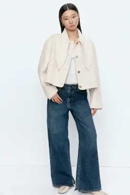 Veste faite main en laine mélangée - Crème — photo 2