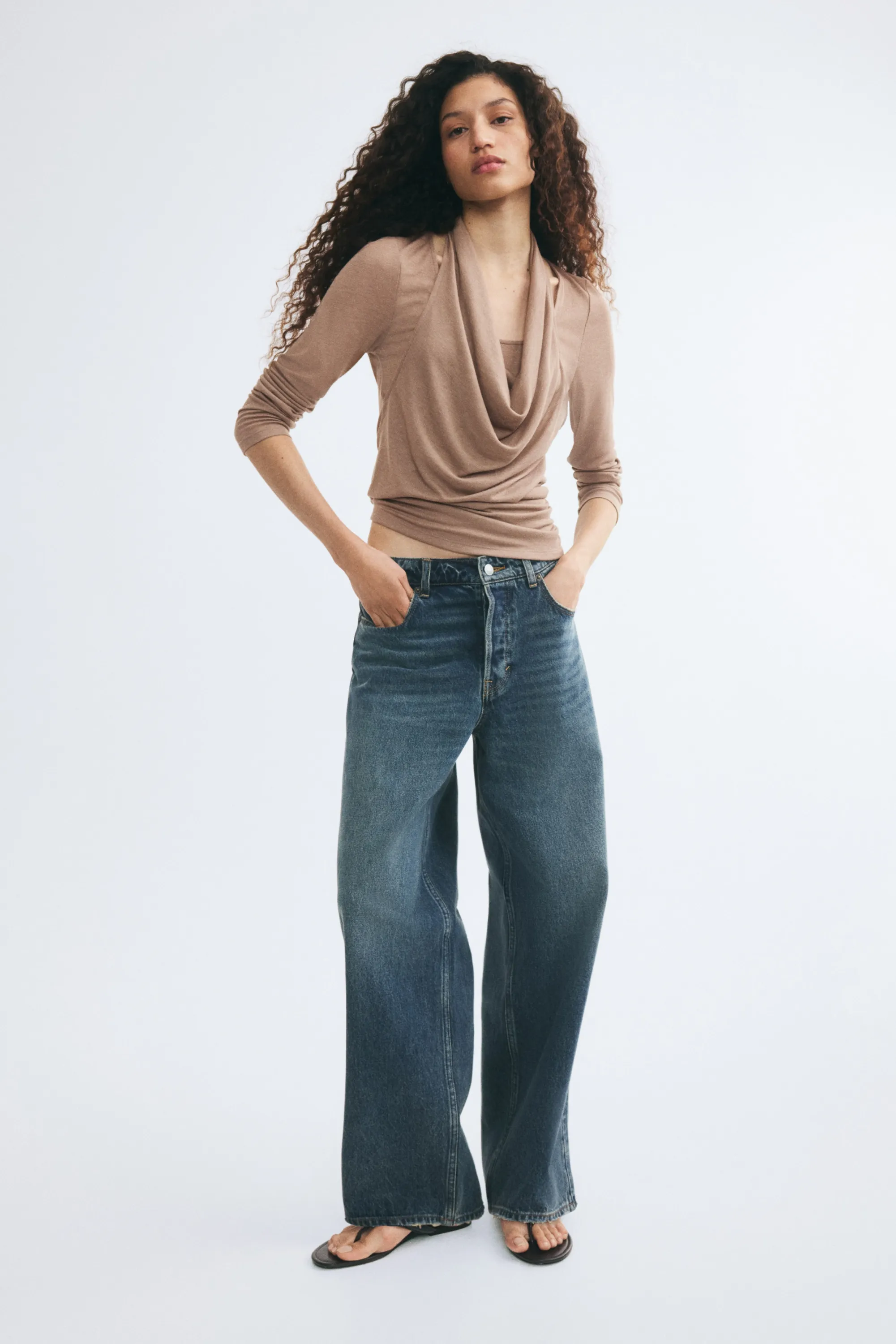 Top à effet superposé en maille - Taupe chiné