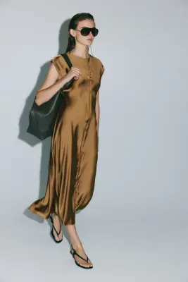 Robe midi en satin - Beige foncé — photo 3