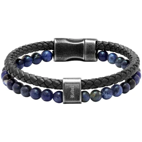 ROCHET - Bracelet Karma 22cm cuir tréssé marine et lapis lazuli HB562206