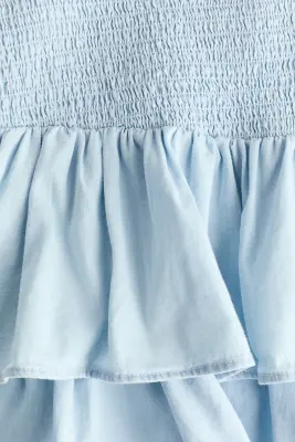 Jupe smockée en denim - Bleu clair — photo 5