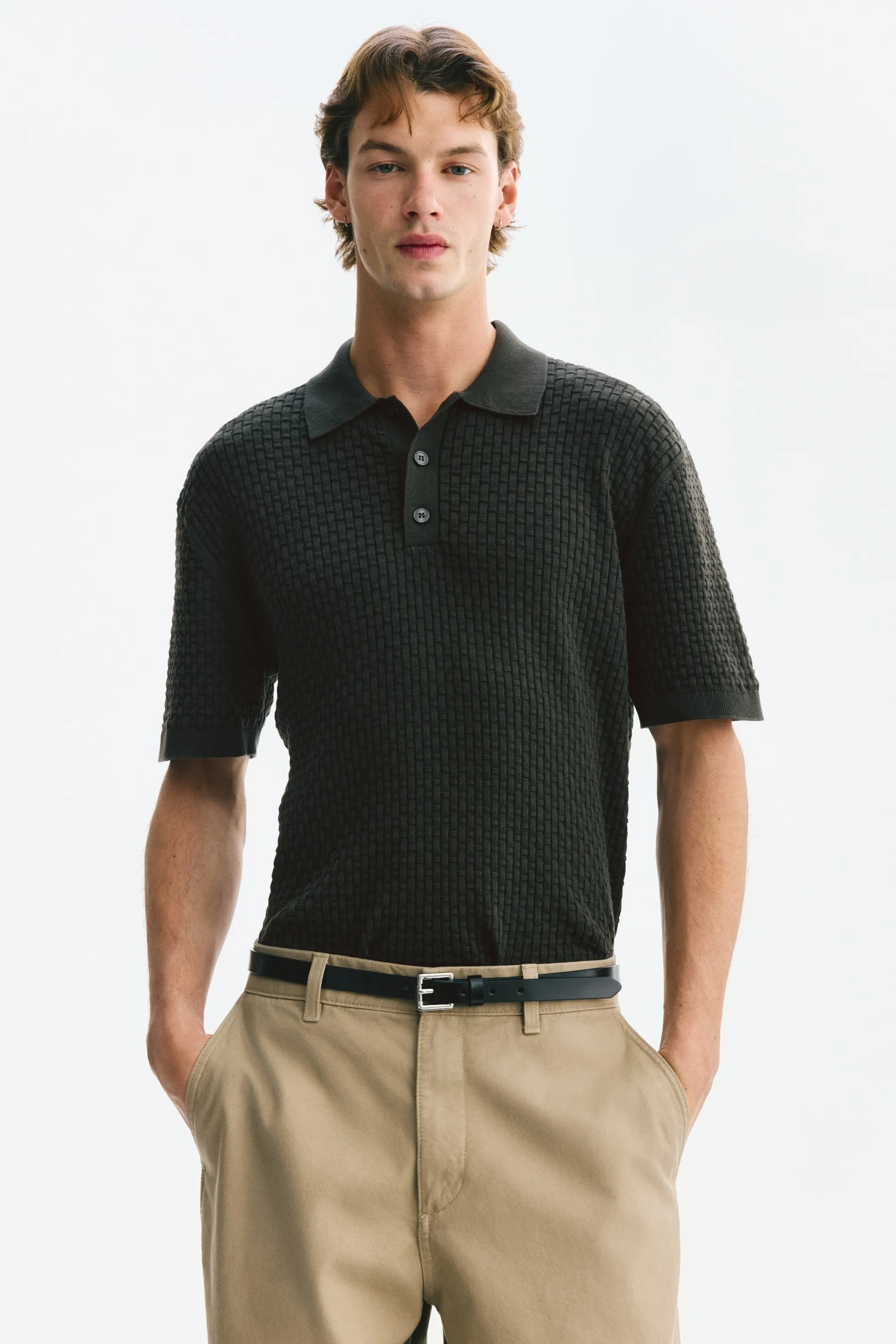 Polo Regular Fit en maille de coton - Vert kaki foncé