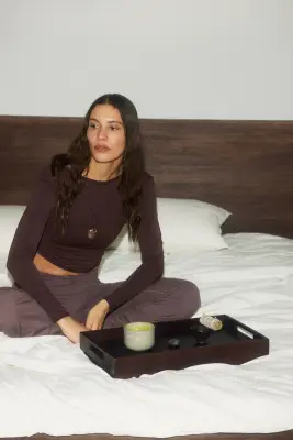 Crop top de yoga à manches longues - Marron chaud — photo 3