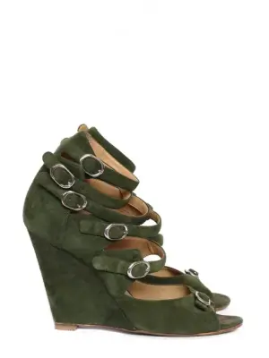 Sandales multi strap compensées en suede vert kaki Px boutique 600€ Taille 40 — photo 1