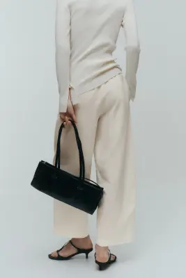 Pantalon barrel en lin mélangé - Crème — photo 4